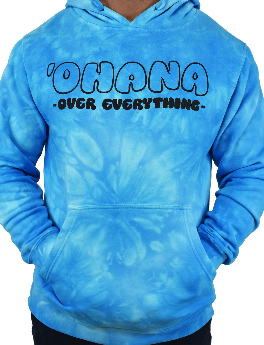 'Ohana Over Everything' Hoodie - Aqua Tie-Dye