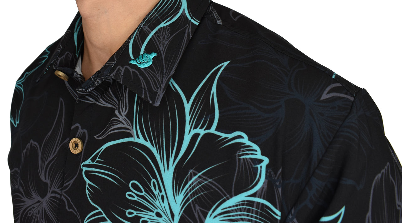 'Electric Teal Floral' ULTRA Aloha (Hawaiian) Shirt