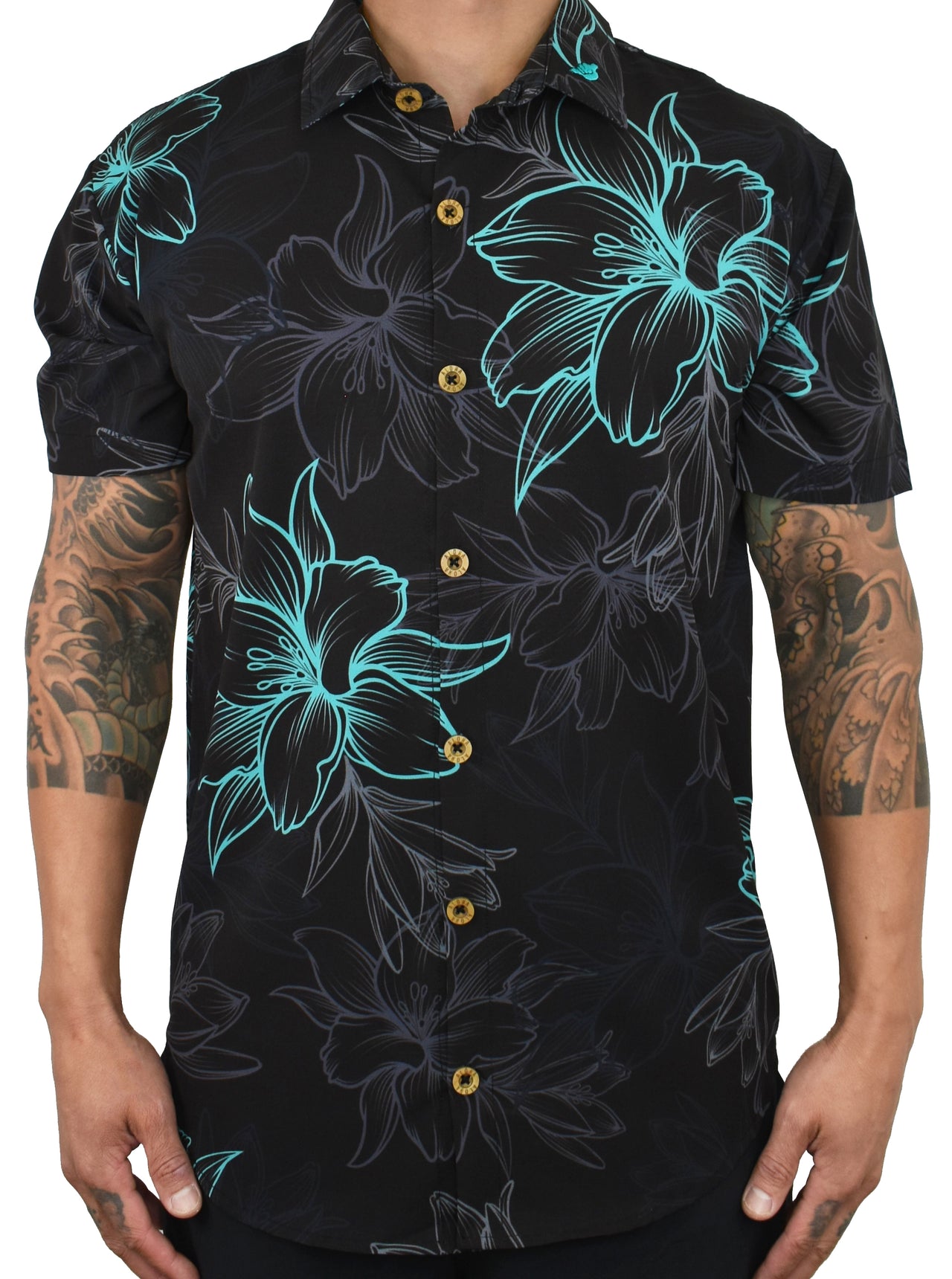 'Electric Teal Floral' ULTRA Aloha (Hawaiian) Shirt