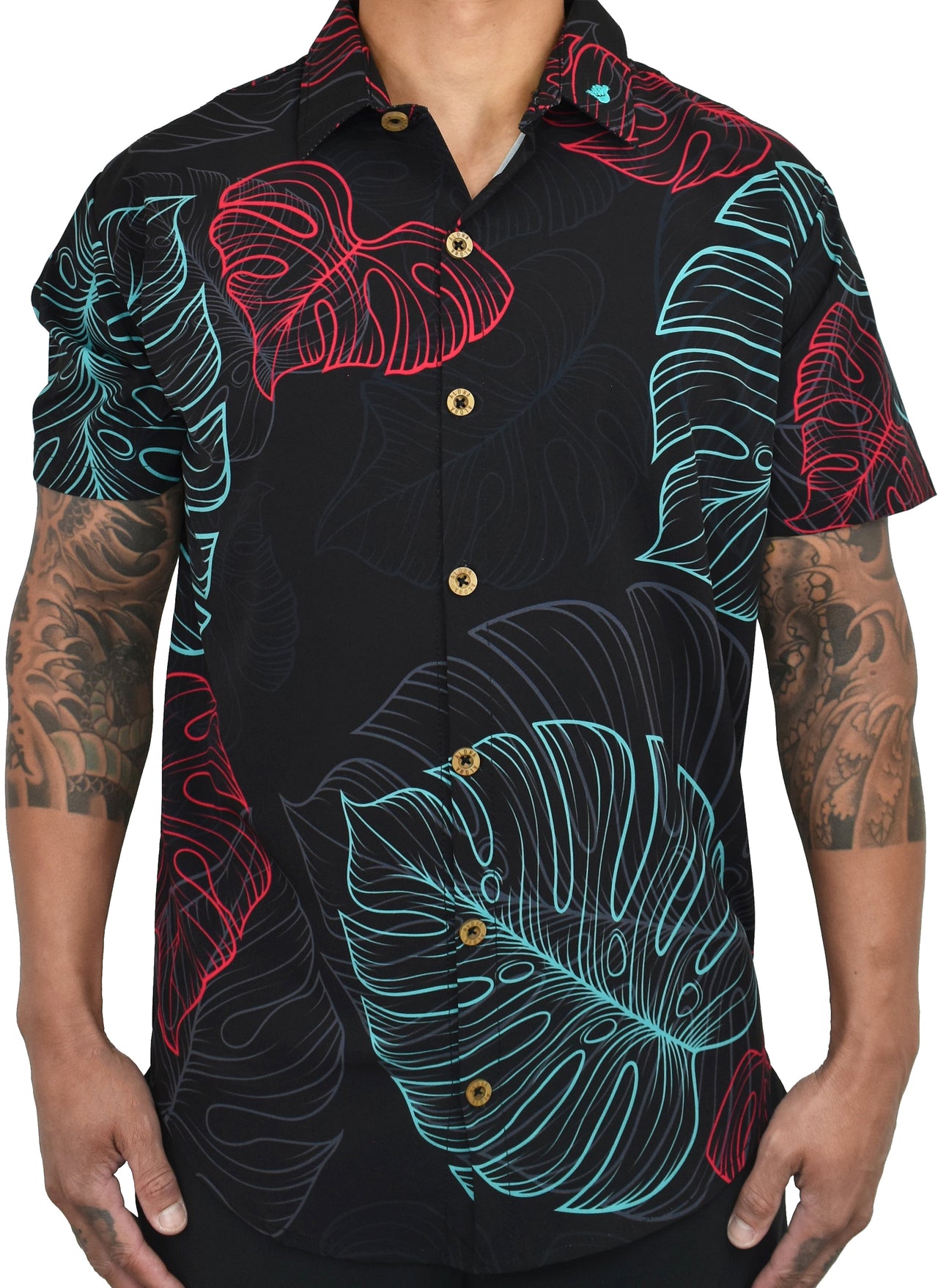 'Electric S-biscus Monstera' ULTRA Aloha (Hawaiian) Shirt
