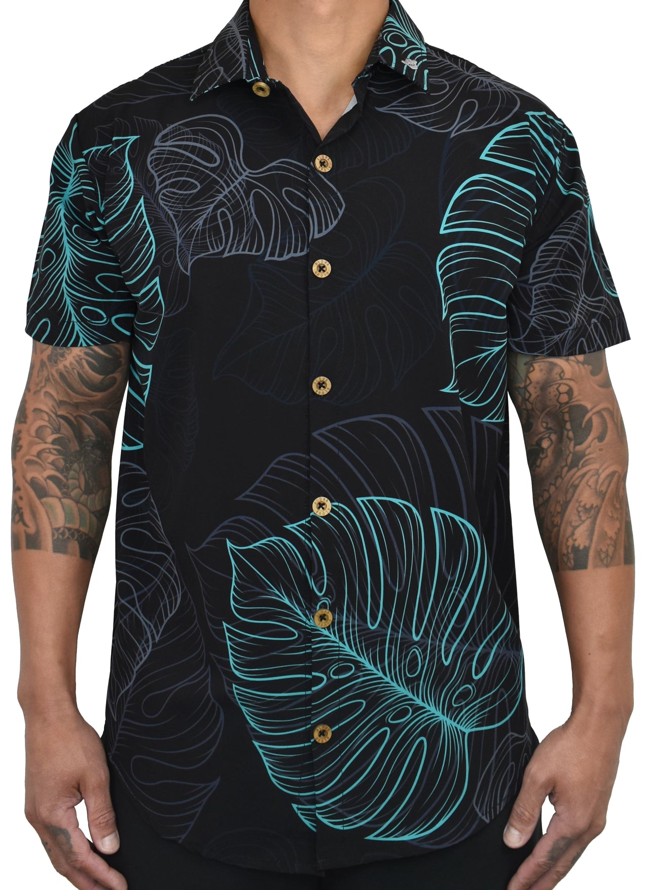 'Electric Teal Monstera' ULTRA Aloha (Hawaiian) Shirt
