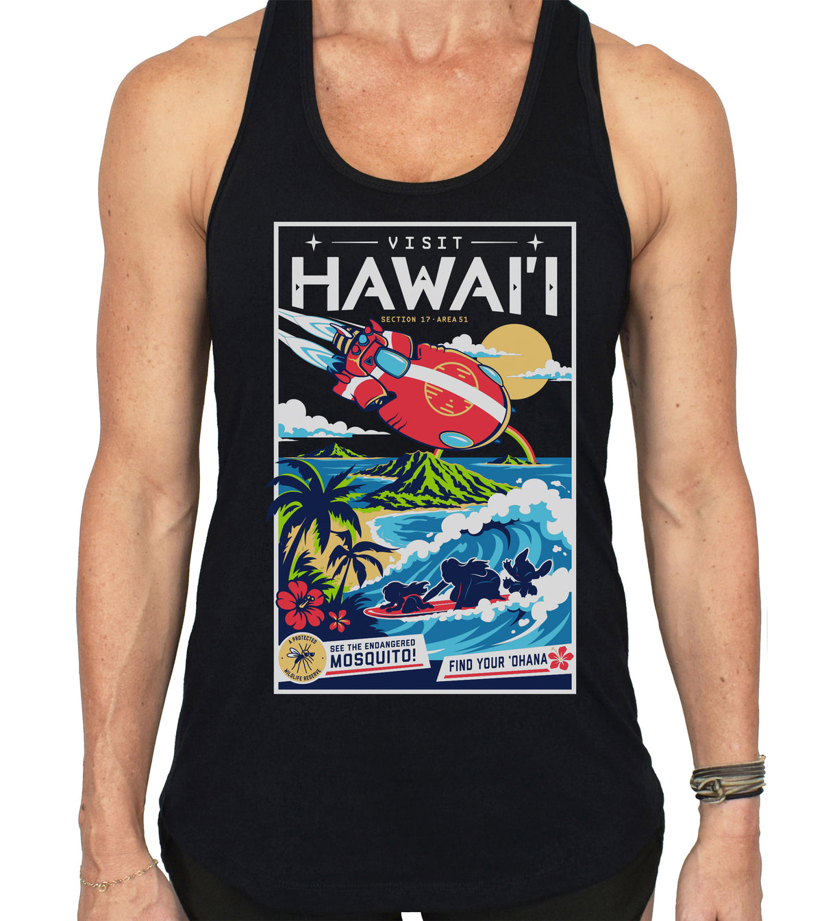 WOMEN'S 'Experiment Hawai'i' Black Racerback Tank - PRE-ORDER. ITEM SHIPS 10.23