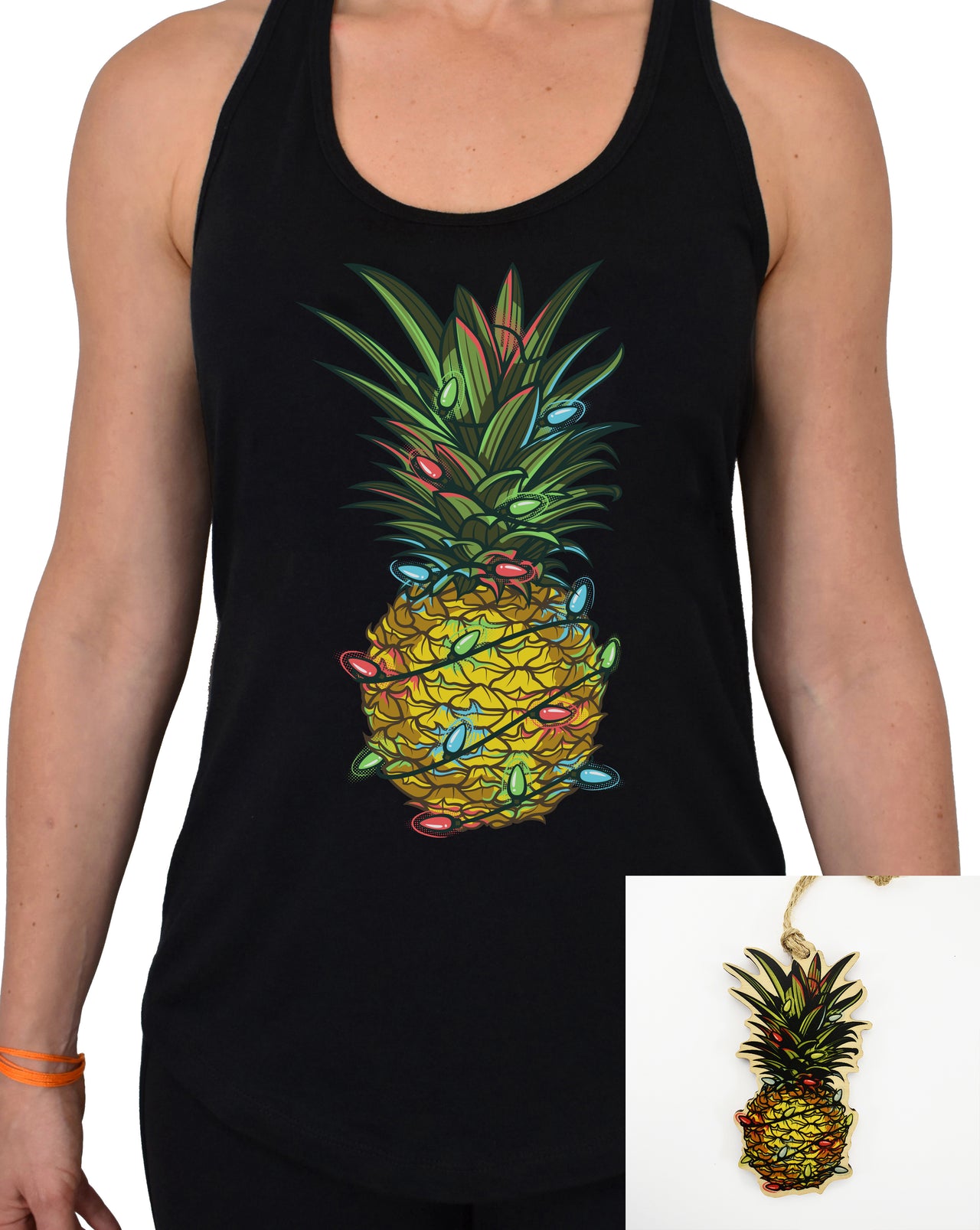 Women's 'Holiday Pineapple' Racerback Tank/Ornament Combo - PRE-ORDER. ITEM SHIPS 11.21