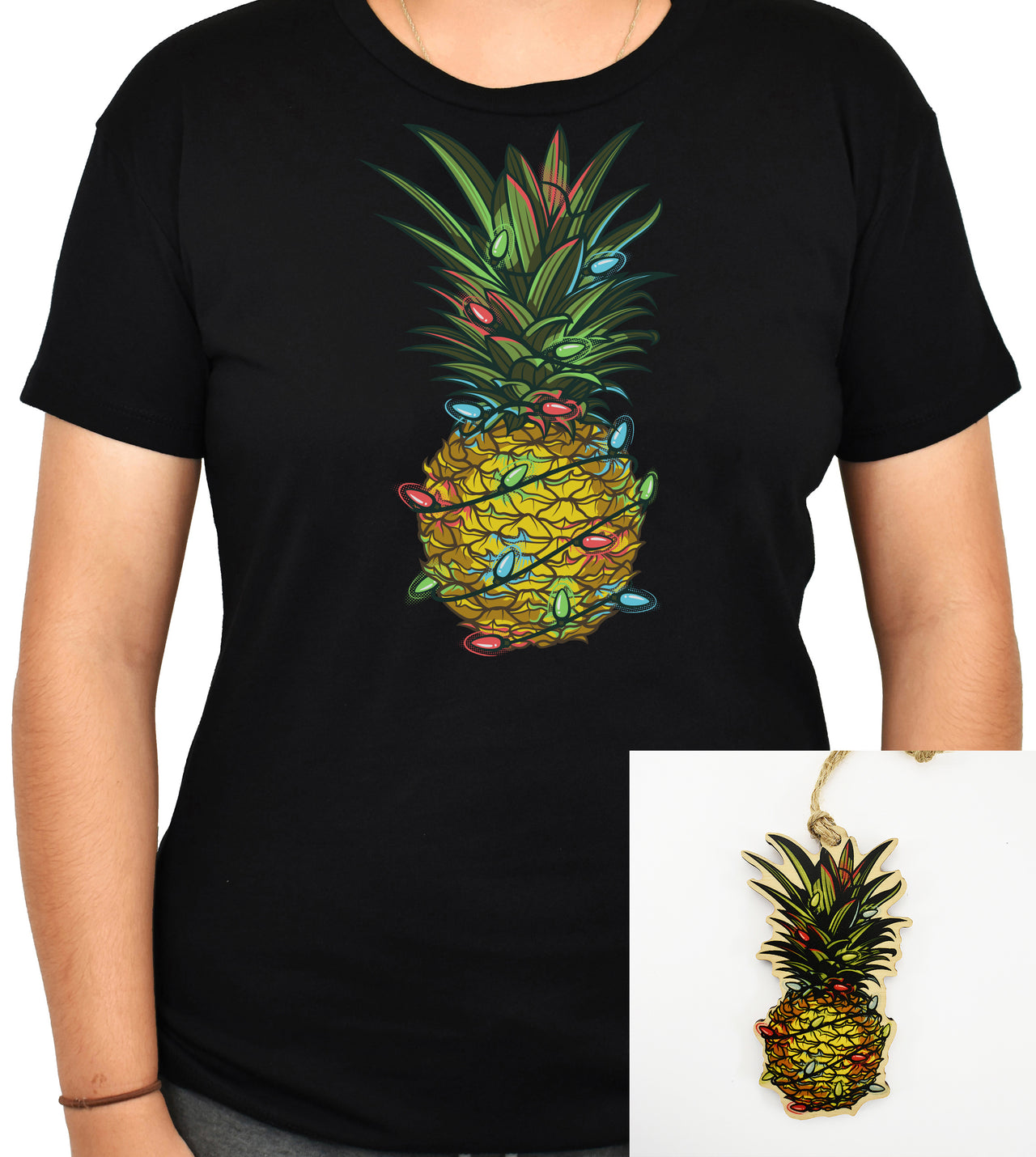 WOMEN'S 'Holiday Pineapple' Tee/Ornament Combo - PRE-ORDER. ITEM SHIPS 11.21