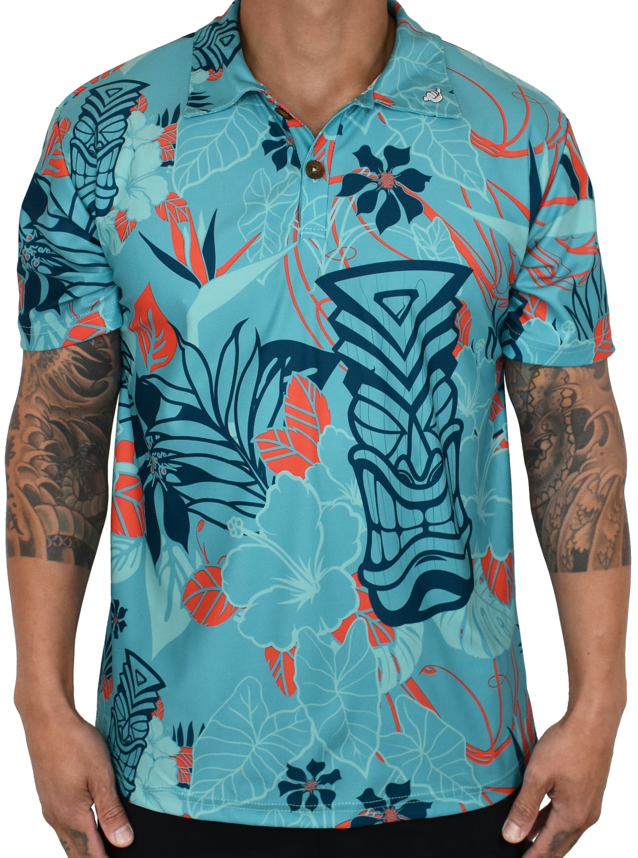 Teal 'Mahalo Tiki' Performance POLO - FINAL SALE