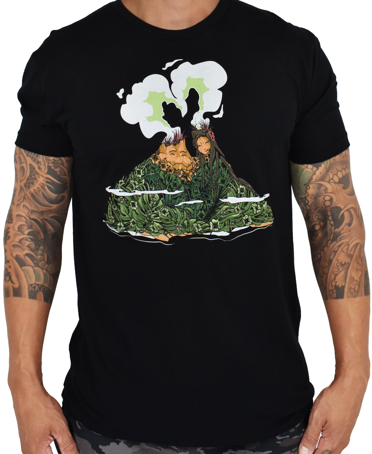 Men's 'Floral Lava' Black Tee