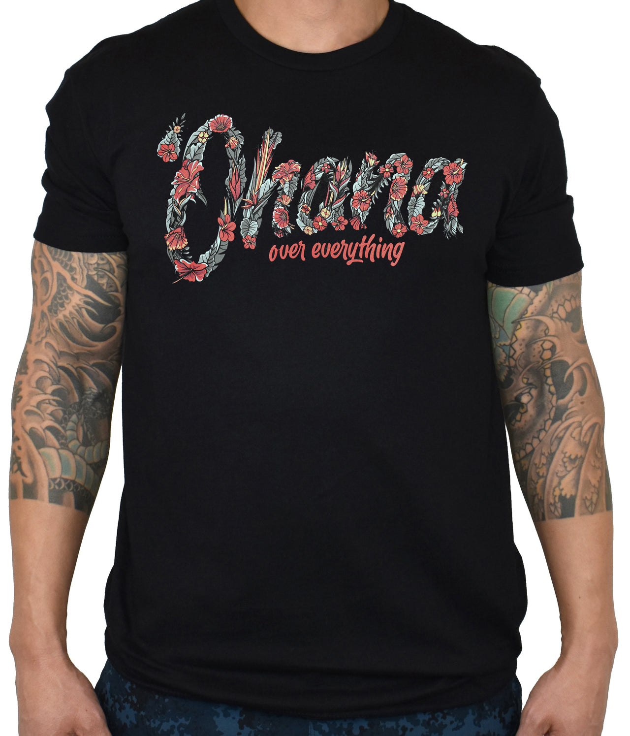 Men's 'Ohana Over Everything - FIREBISCUS Floral' Tee