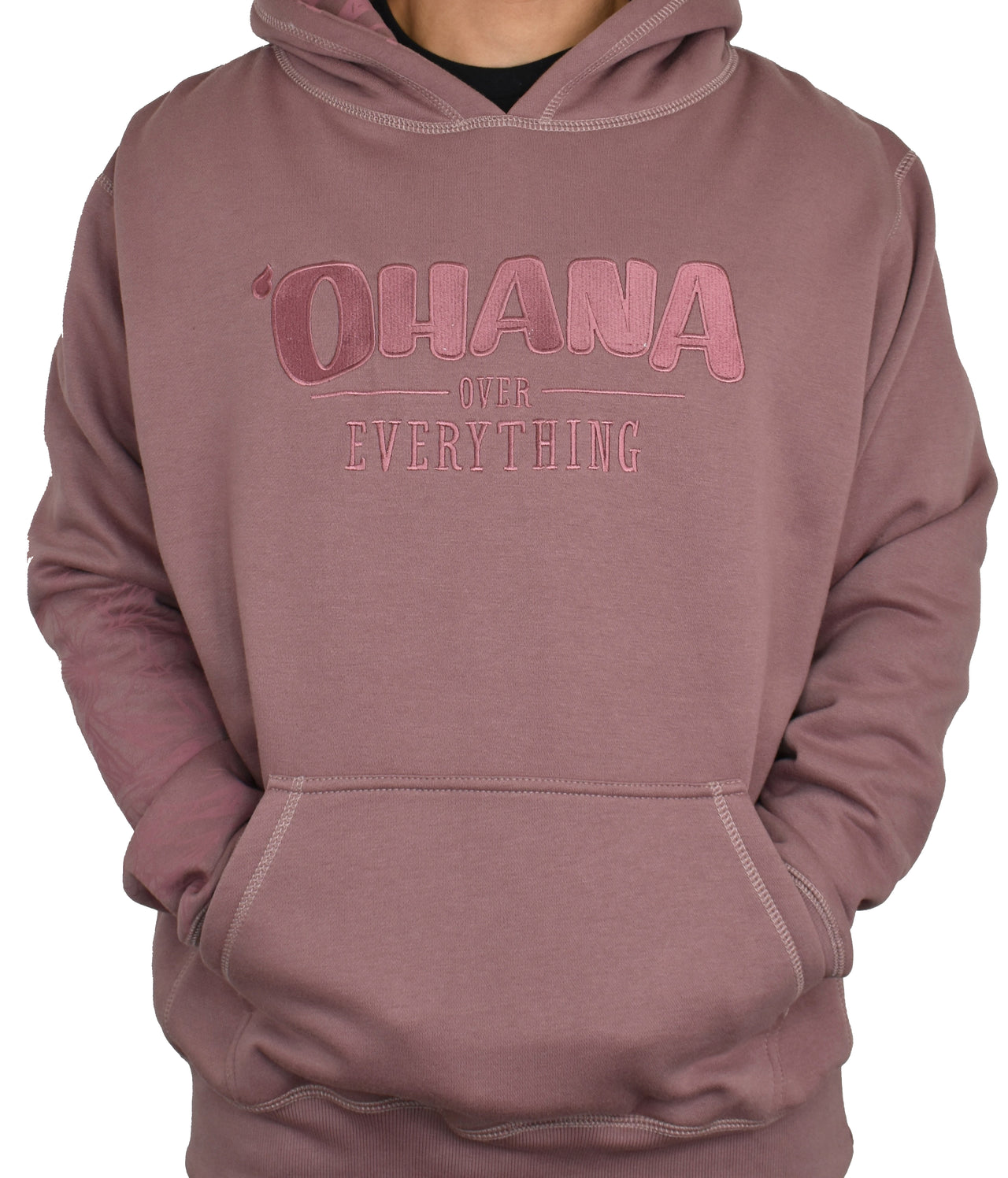 'Ohana Over Everything' Embroidered Hoodie - Dusty Mauve