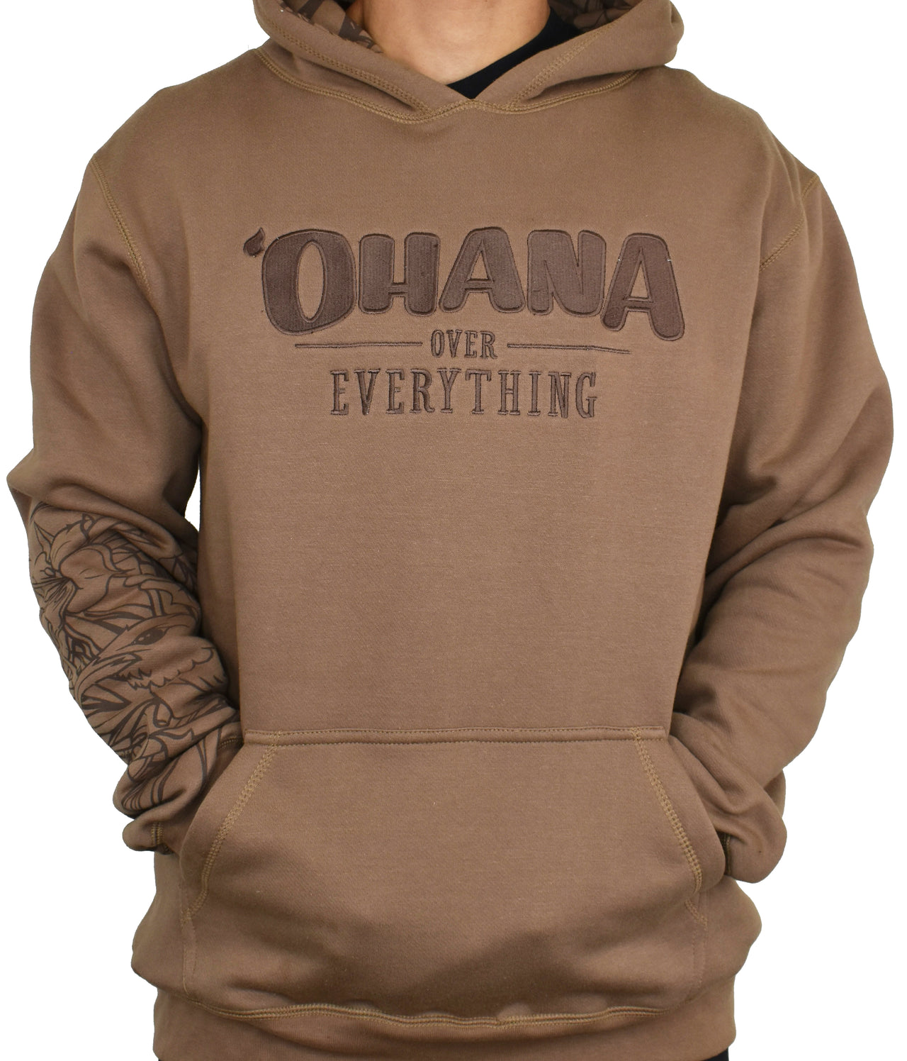 'Ohana Over Everything' Embroidered Hoodie - Mocha