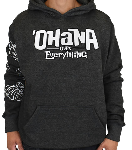 'Ohana Over Everything' Embroidered Hoodie – Lilo Edition - CHARCOAL
