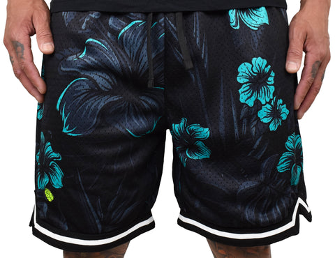 Men's 'Teal-biscus' Hoop Shorts