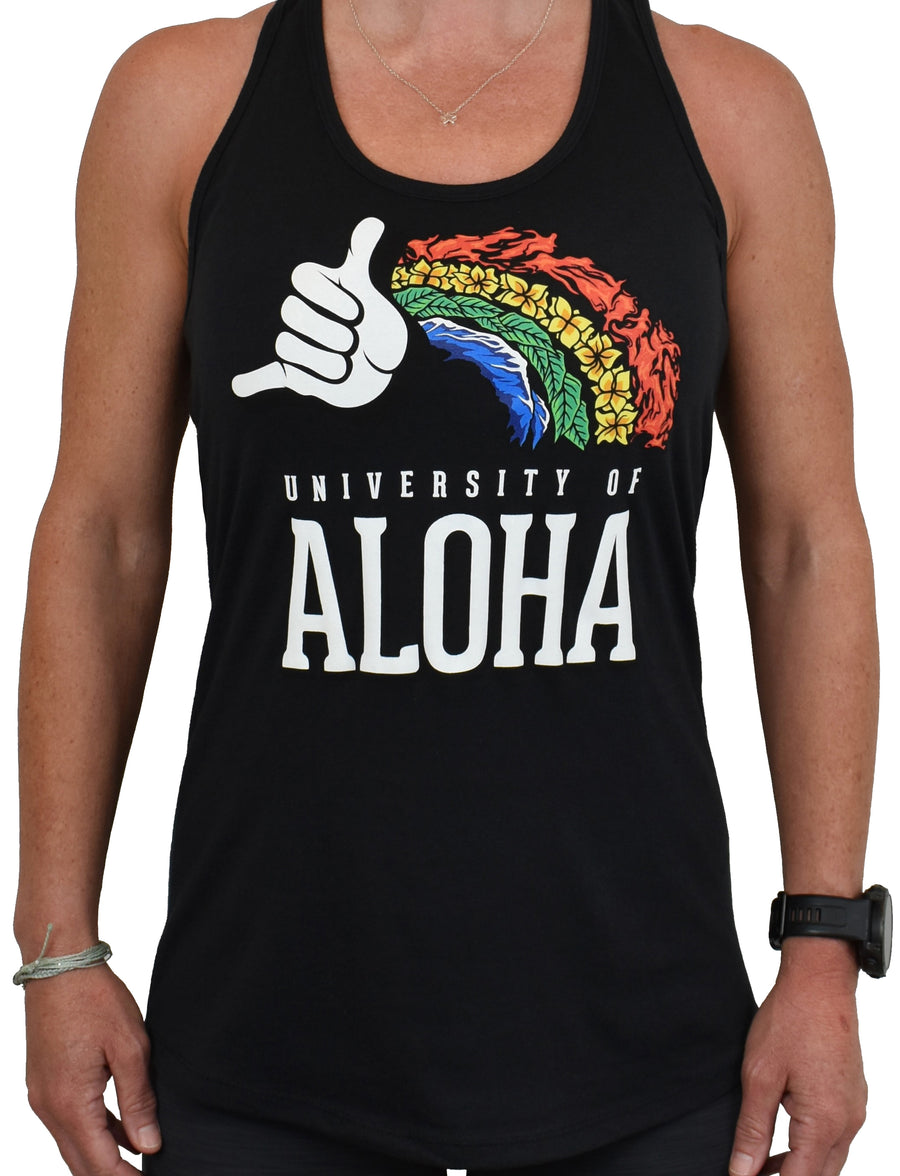 Women's 'University of Aloha' Racerback Tank - Black