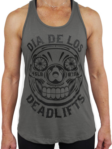 Women's 'Dia de los Deadlifts' Racerback Tank - Black on Grey