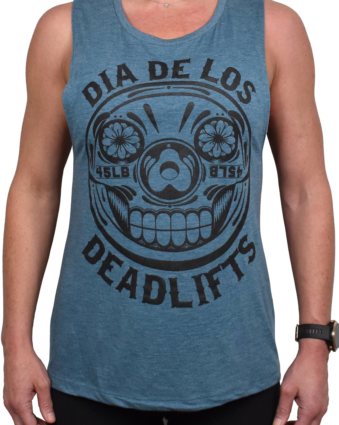 Women's 'Dia de los Deadlifts' Muscle Tank - Black on Marine