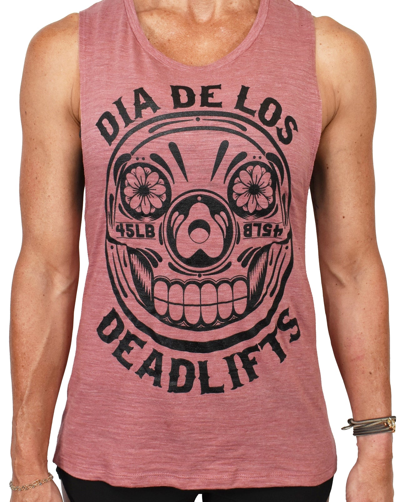 Women's 'Dia de los Deadlifts' Muscle Tank - Black on Rose