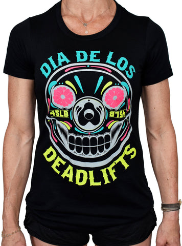 Women's 'Dia de los Deadlifts' Fitted Tee - Neon Edition