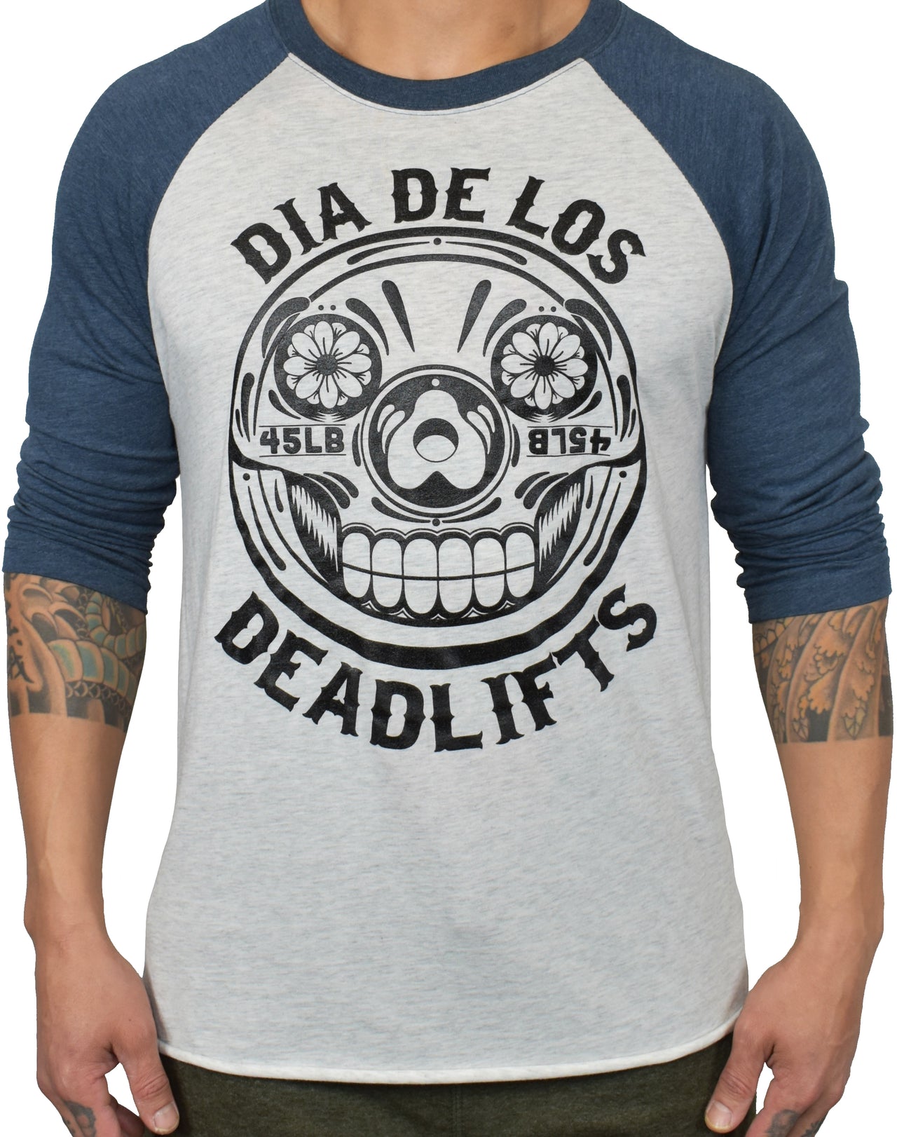 'Dia de los Deadlifts' 3/4 RAGLAN  - Marine/White
