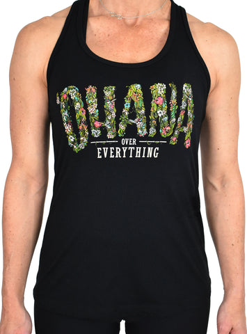 Women's 'Ohana Over Everything' Racerback Tank - Black