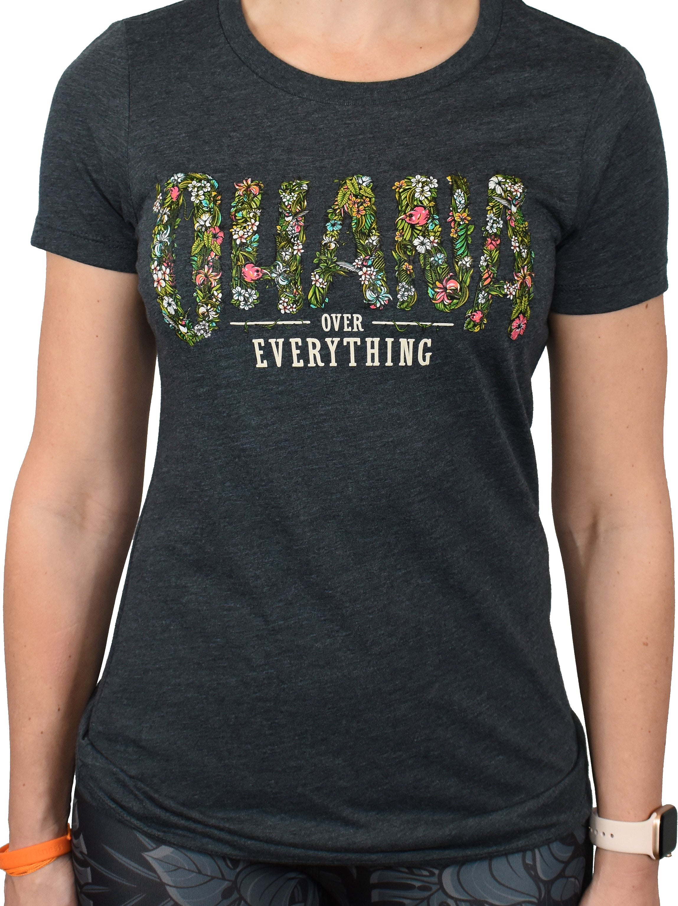 Women's 'Ohana Over Everything' Fitted Tee - Charcoal