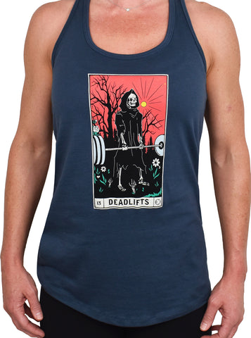 Women's 'DEADLIFTS Tarot Card' Racerback Tank - Marine