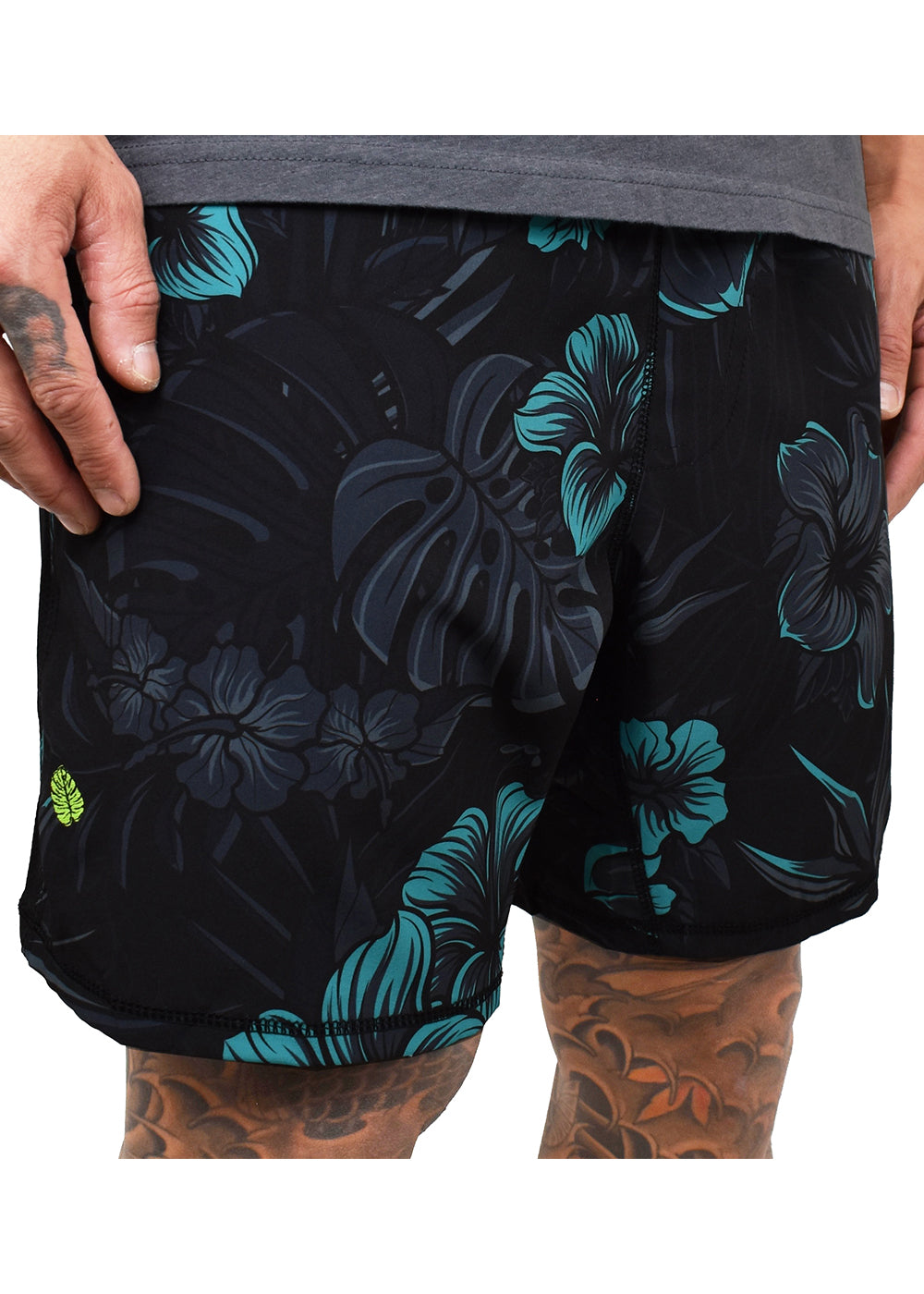Men's 'Teal-biscus' Blended Hybrid Shorts